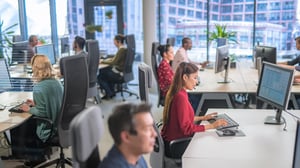 Customer service reps in high rise office
